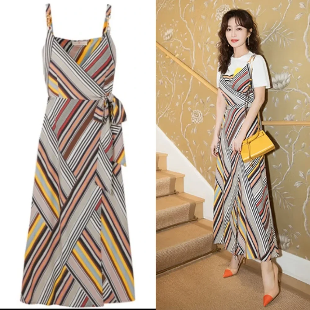 Tory Burch Runway Hook-Embellished Striped Crepe-Jersey Midi Wrap Dress     g12